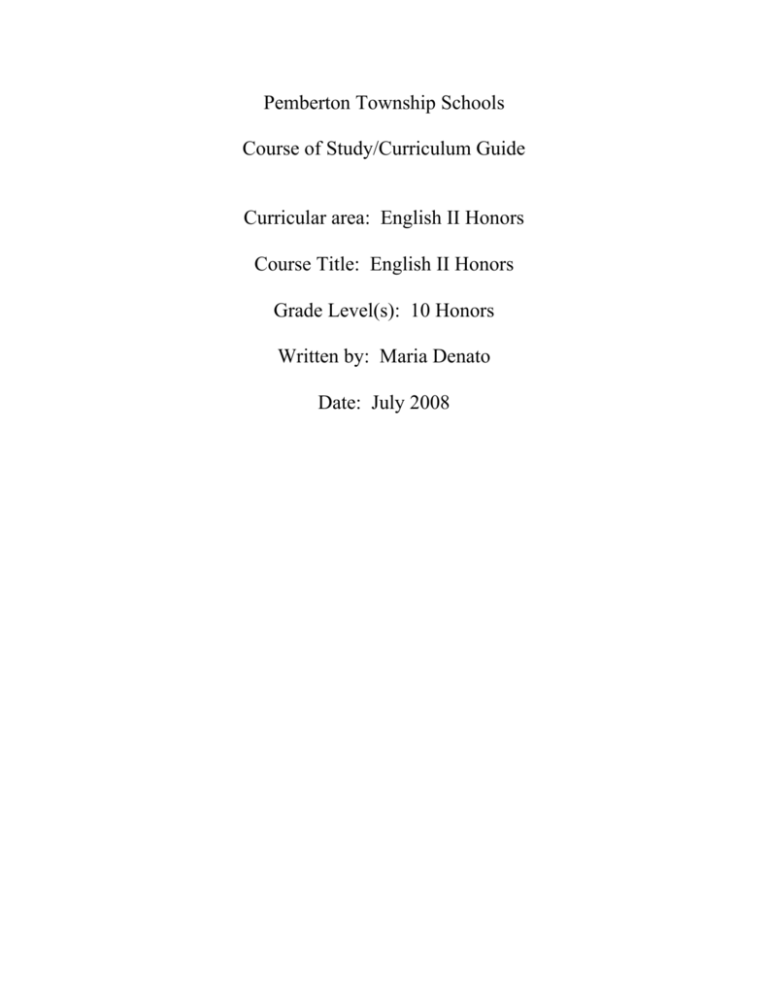 English II Honors Curriculum 10th Grade