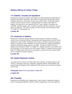 Statistics offerings at Carleton College 115. Statistics: Concepts and