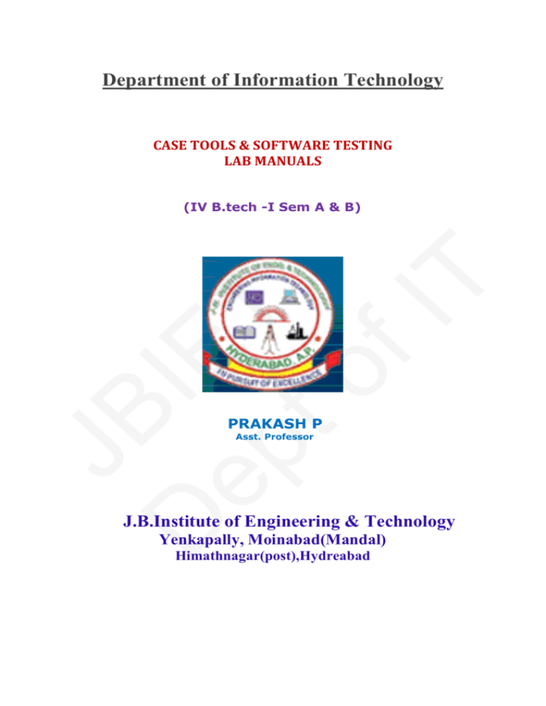 Department of Information Technology CASE TOOLS & SOFTWARE