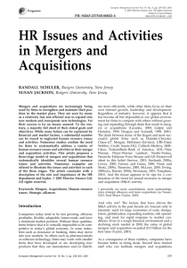 HR Issues and Activities in Mergers and Acquisitions