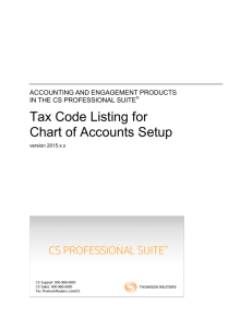 Tax Code Listing for Chart of Accounts Setup
