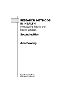RESEARCH METHODS IN HEALTH Investigating health and health