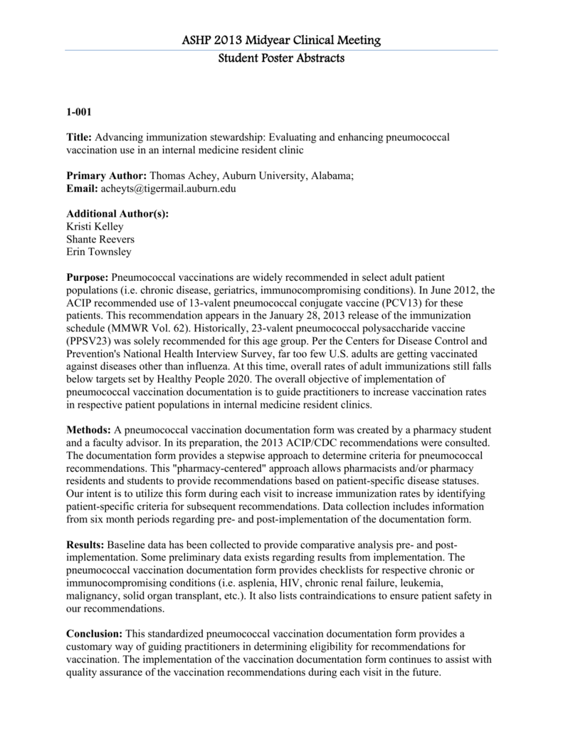 ASHP 2013 Midyear Clinical Meeting Student Poster Abstracts