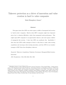 Takeover protection as a driver of innovation and value creation in