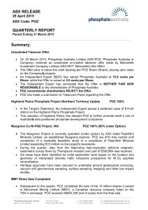 Quarterly Activities Report - Phosphate Australia Limited