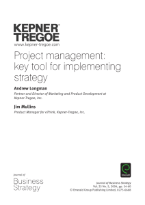 Project management: key tool for implementing - Kepner