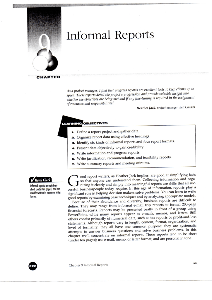 One Page Report Example