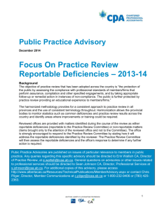 Focus On Practice Review Reportable Deficiencies – 2013-14