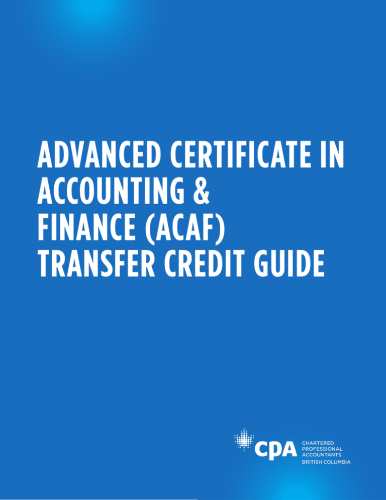 ADVANCED CERTIFICATE IN ACCOUNTING FINANCE (ACAF