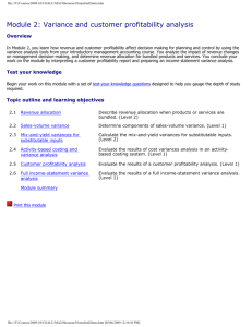 Module 2: Variance and customer profitability analysis