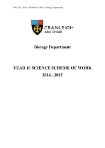 Biology Department YEAR 10 SCIENCE SCHEME OF WORK 2014
