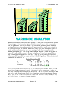 Variance Analysis, Transfer Pricing
