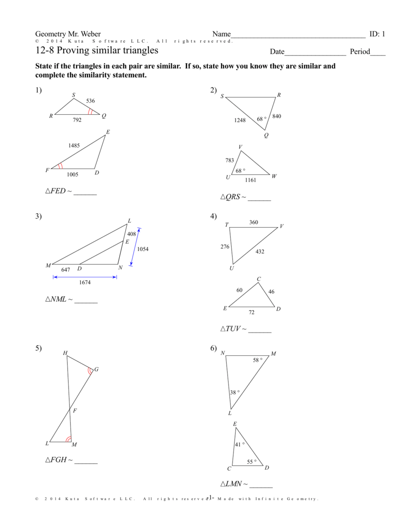 Infinite Geometry - 11-11 Proving similar triangles Inside Proving Triangles Similar Worksheet