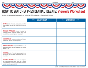 2012 Presidential Debate worksheet