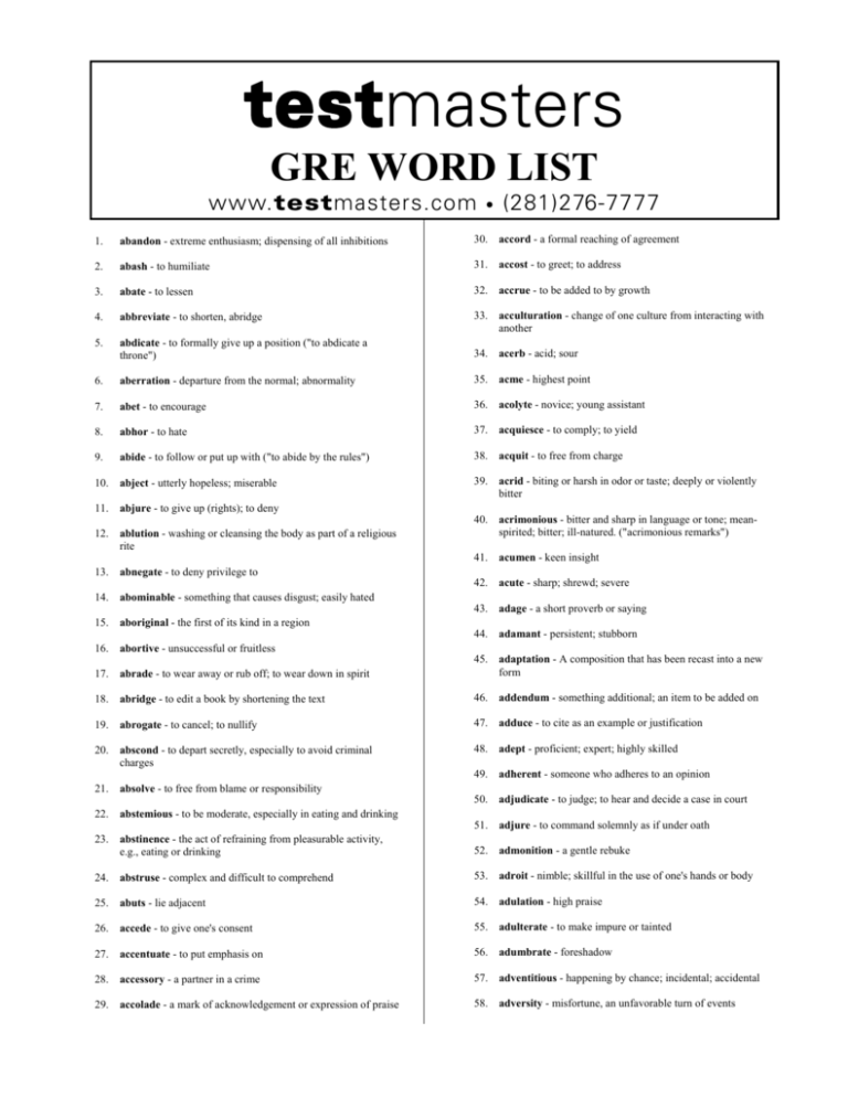 Testmasters Gre Word List