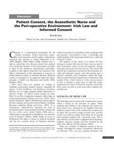 Patient Consent, the Anaesthetic Nurse and the Peri