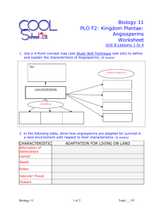 Biology 11 PLO F2: Kingdom Plantae: Angiosperms Worksheet