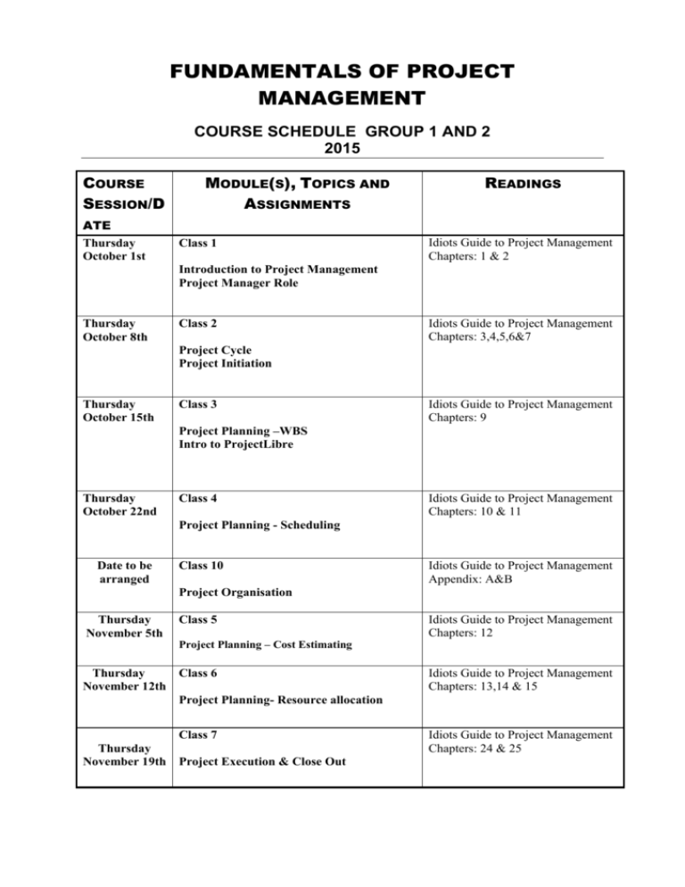 COURSE SCHEDULE