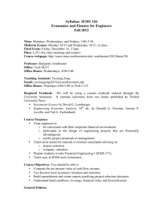 Syllabus: IEMS 326 Economics and Finance for Engineers Fall 2012