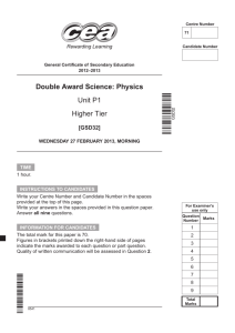 Double Award Science: Physics Unit P1 Higher Tier