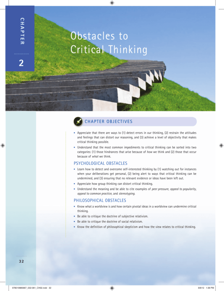 category 1 obstacles to critical thinking include quizlet