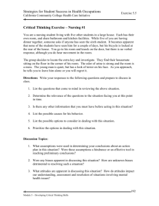 Critical Thinking Exercise – Nursing #1
