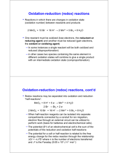 Oxidation-reduction (redox) reactions Oxidation