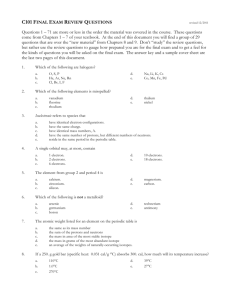 C101 FINAL EXAM REVIEW QUESTIONS Questions 1 – 71 are