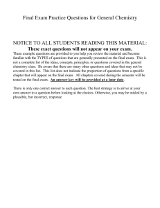 Final Exam Practice Questions for General Chemistry NOTICE TO