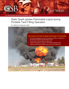 Static Spark Ignites Flammable Liquid during Portable Tank Filling