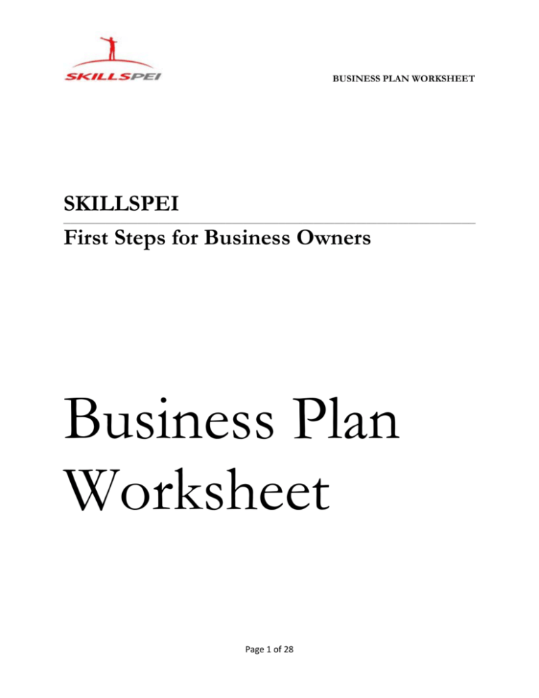 management worksheet business plan