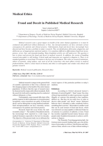 Fraud and Deceit in Published Medical Research Medical Ethics