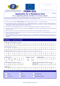 Form EU1 - Application for a Residence Card for a qualifying family