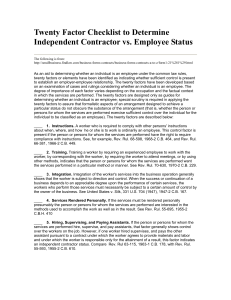 Twenty Factor Checklist to Determine Independent Contractor vs