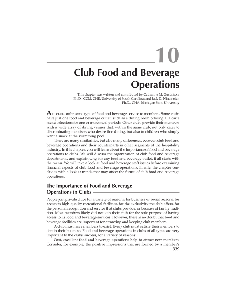 Club Food And Beverage Operations