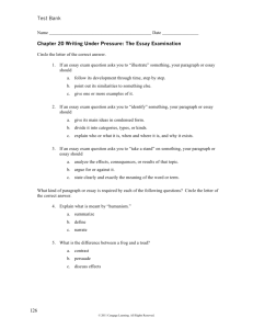 Test Bank Chapter 20 Writing Under Pressure: The Essay
