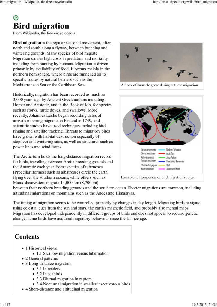 Bird migration - Wikipedia, the free encyclopedia