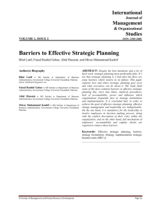 Barriers to Effective Strategic Planning