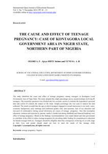 THE CAUSE AND EFFECT OF TEENAGE PREGNANCY: CASE OF