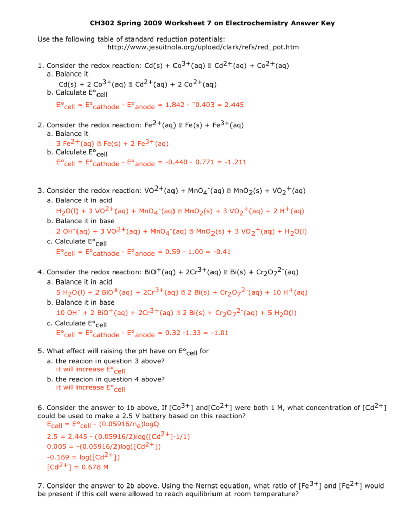  Electrochemistry Worksheet 1 Answers Free Download Gambr co