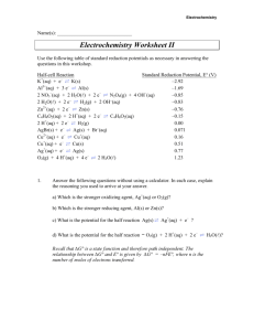Electrochemistry Worksheet II
