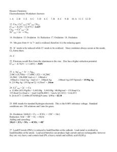 Honors Chemistry Electrochemistry Worksheet Answers 1. A 2. B 3