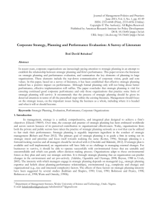 Corporate Strategy, Planning and Performance Evaluation: A Survey