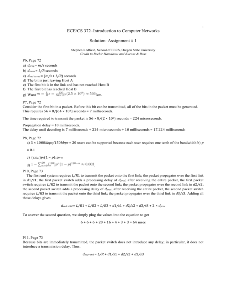 ECE/CS 372–Introduction To Computer Networks Solution