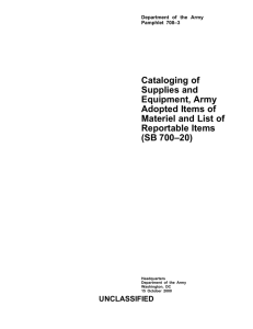 Cataloging of Supplies and Equipment, Army Adopted