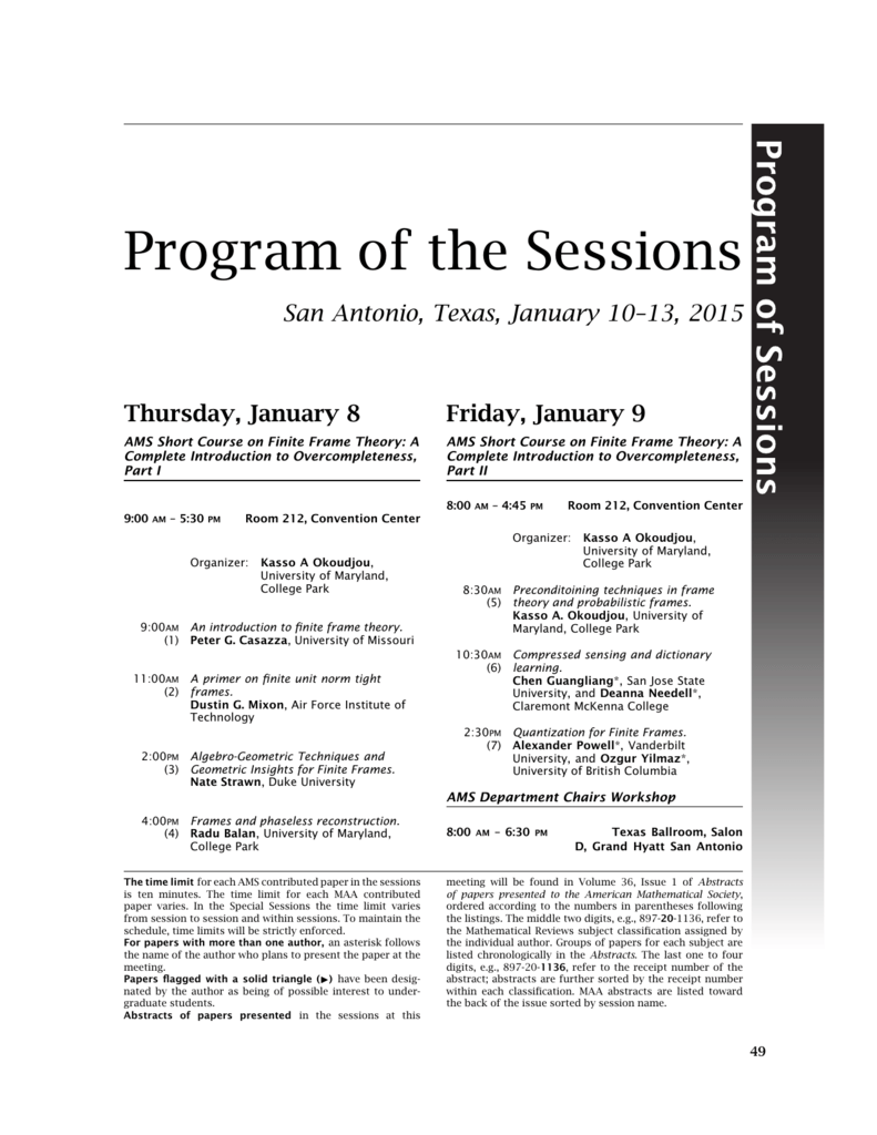 Program Of The Sessions Joint Mathematics Meetings