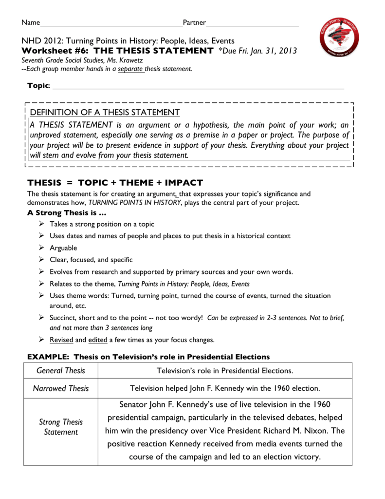 nhd thesis statement worksheet 2021