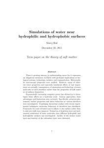 Simulations of water near hydrophilic and hydrophobic surfaces