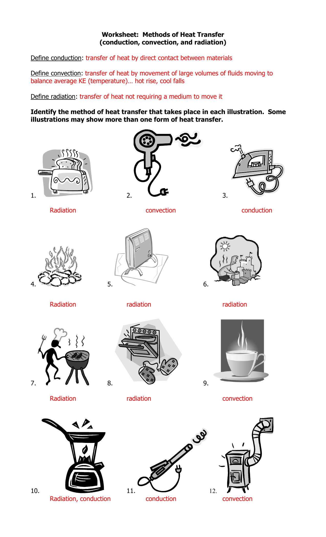 Energy Worksheet 2 Conduction Convection And Radiation