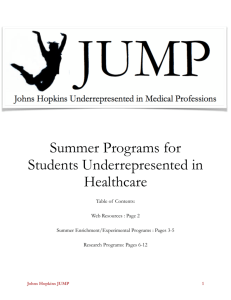 JHU JUMP Handout of Summer Opportunities for Minority Students